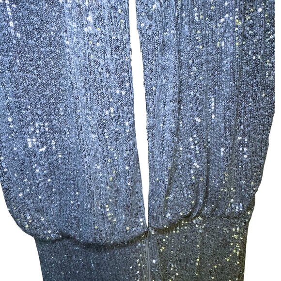 Ann Taylor Silver Sequin Midi Dress Shirred Waist Size 14 NEW - Picture 8 of 11